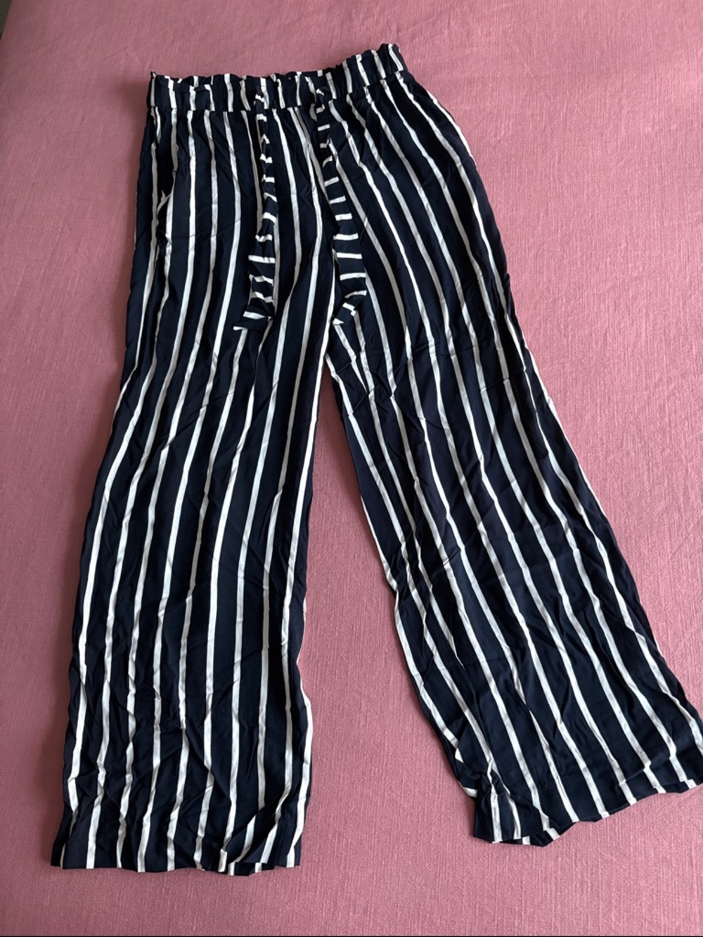 H&M Navy and White Vertical Stripe Wide Leg Pants